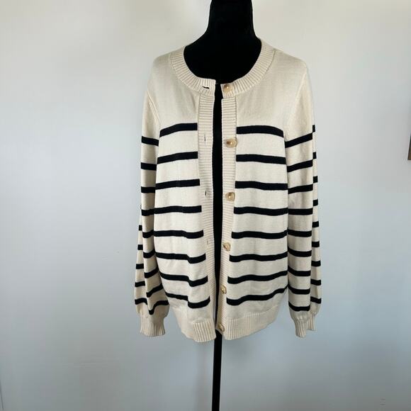 Lane Bryant Cream & Black Striped Cardigan, Sz 14/16 - Picture 2 of 8